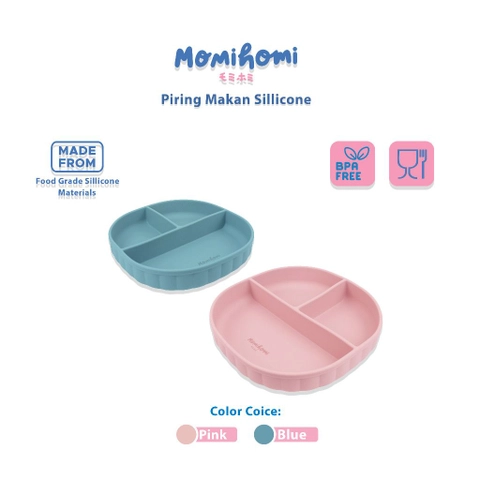 MOMI HOMI - Momi Homi Piring Makan Bayi Silikon Anti Slip Sekat 3 Perlengkapan Mpasi BPA FREE Baby Silicone Plat