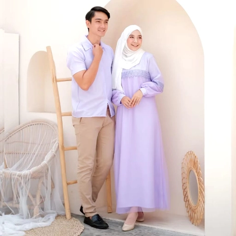 Muslim Clothing - Muslim Clothing-Zoya Couple Baju Pasangan Cp Dress Gamis Set Kemeja Muslim Lebaran Premium