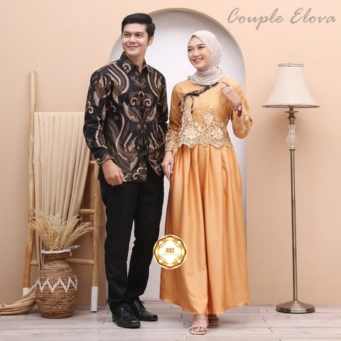 Rambe Batik Indonesia - Batik Couple Elova Bahan Velvet Super Mix Tile Bordir Mutiara Kombinasi Batik Katun Prima