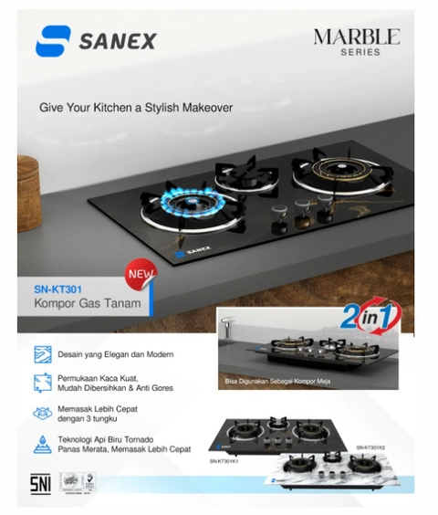 UTAMAMEGA - Kompor Sanex SN-KT301 Gas 3 Tungku 2In Tanam & Meja