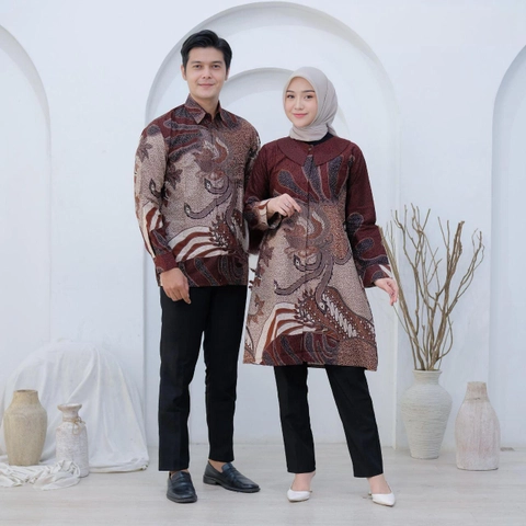 Batik Mafaza - New Atasan Batik coupel Dapat di beli terpisah Kemeja dan tunik motif sukmajati mahogany