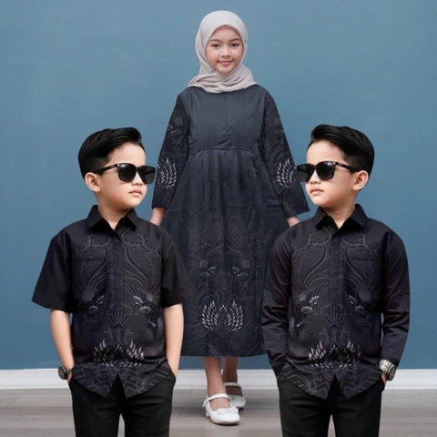 Kois Batik - Batik Coupel anak pria dan wanita best seller motif pusoko hitam