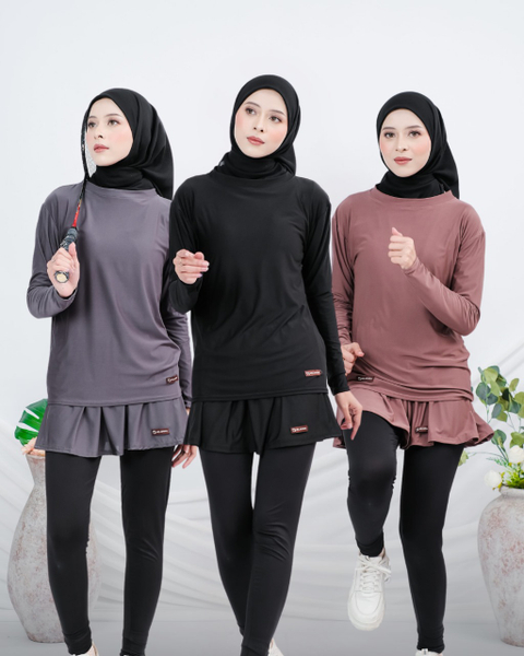 HELAIRINDU - Setelan Olahraga Wanita Inner Manset dan Rok Jersey Ballerina