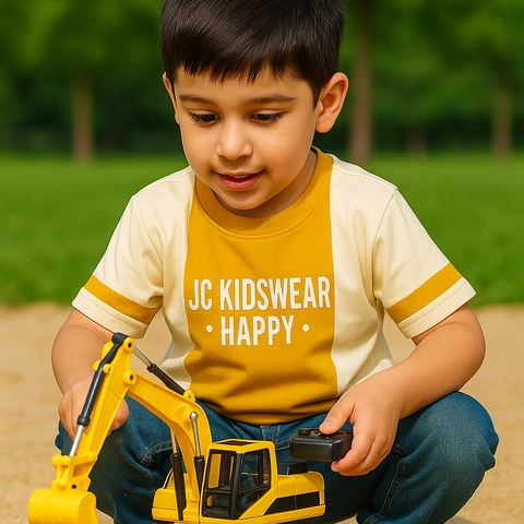 Jckidswear - Atasan Kaos Anak Kombinasi Mustard Usia 4-16 tahun Combed Premium