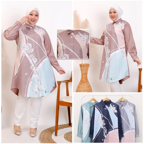 Syahrinda [TA] - Kemeja Tunik Wanita Silutte Flower Flora Zarania Premium Jumbo
