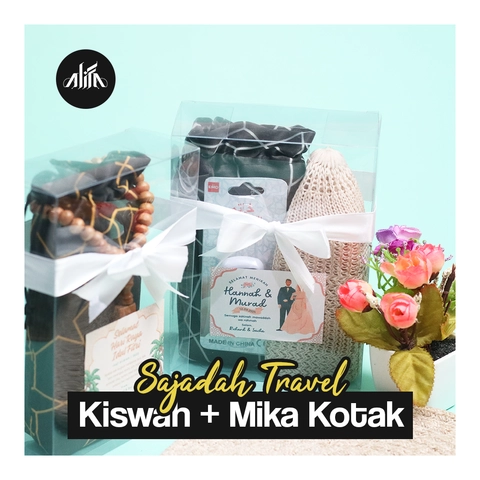 Alifa Sajadah Shop - Alifa Sajadah Shop - Sajadah Travel Kiswah Mika Kotak + Pita + Kartu Ucapan Custom Souvenir Sejadah