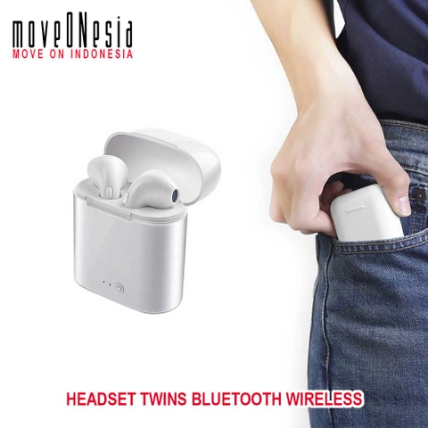 Moveonesia - Headset Twins Bluetooth Wireless Mini Earphone With Charging Case Headset
