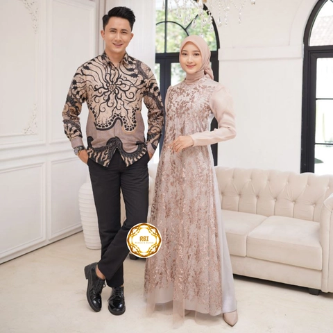 Rambe Batik Indonesia - Set Couple Gamis Milo Premium Kemeja Lengan Panjang Kantor Kondangan Pesta