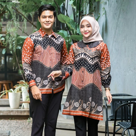 Kois Batik - Atasan Batik Kekinian Couplen Tunik Dan Kemeja Motif saras teracota