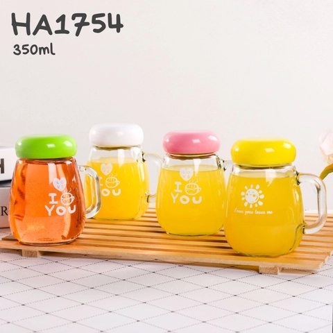 Alcante - HA1754 Gelas Kaca MUG I LOVE YOU Dengan Filter dan Penutup Warna