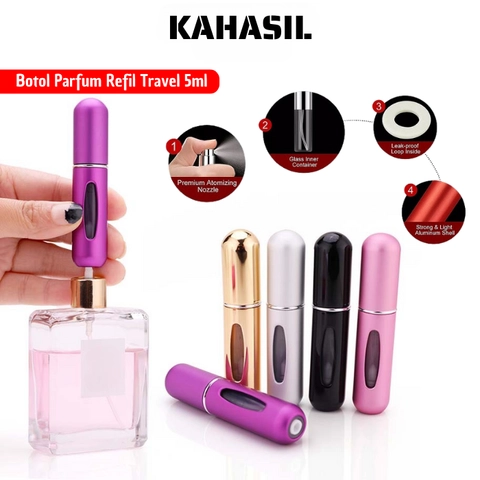 KAHASIL - Botol Parfum Kosong Refill Mini Travel 5ml Isi Ulang Portable Atomizer Bottle Spray Aluminium