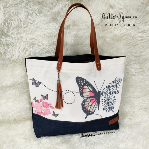 Dewani - Dewani Totebag Canvas Jeans KCR-J06 Tas Wanita Kupu Rumbai