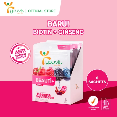 Youvit Beauti+ 1 Box dengan Ginseng - Biotin - Vitamin E untuk Rambut Rontok