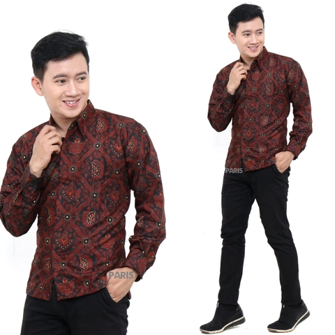 Kois Batik - Kemeja Batik paris batik pria coklat tua kombinasi