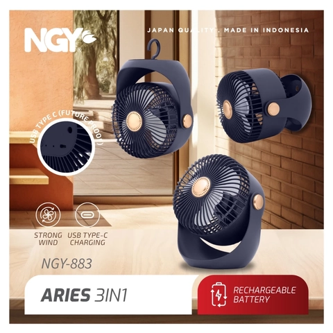 UTAMAMEGA - Nagoya Aries NGY-883 Portable Rechargeable Fan 3in1