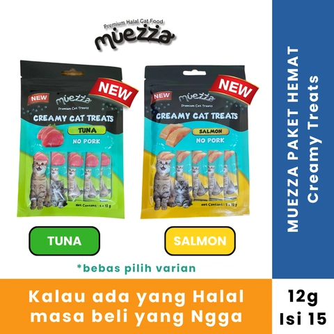 Muezza - Muezza PAKET HEMAT Snack Kucing Basah Creamy Treats 12 gr - Isi 15