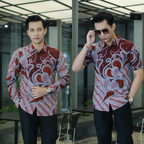 Kois Batik - Batik Coupel Kemeja Dan Hem Pria Siap Seragaman Motif mulyo merah