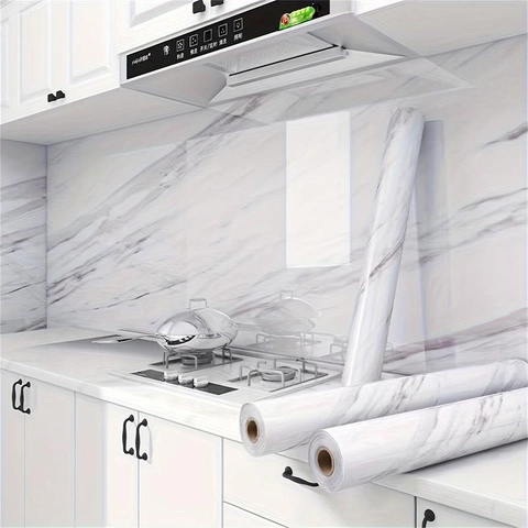 Fafa Store 20 - Sticker Dinding Dapur 1 Roll Anti Minyak & Air Motif Glossy Marmer Aluminium Foil Wallpaper Sticker