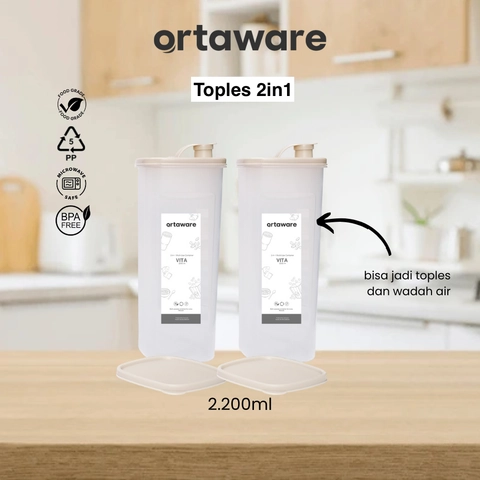 ORTAWARE - Ortaware Toples 2in1 Bisa Jadi Botol Minuman di Kulkas 2200mL bundling isi 2 pcs
