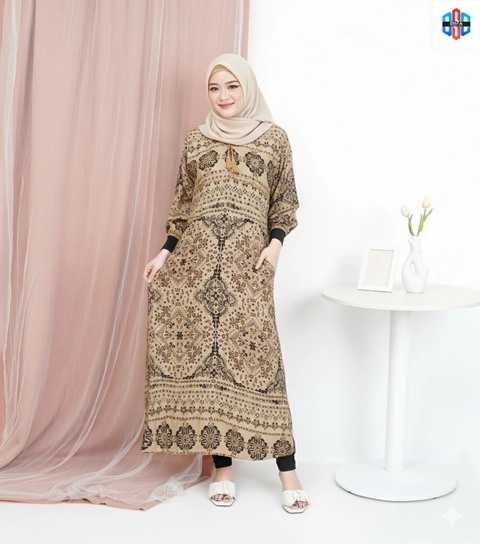 Disya.id - Dress Gamis Wanita Bahan Rayon Resleting Depan Ethnik