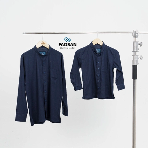 FADSAN - Kemeja Koko Ayah & Anak Polos Lengan Panjang Warna Navy - Veezy Series