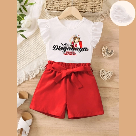 Badia Kids Fashion - Setelan Set Anak Pertiwi Wanita Kaos dan Celana Pendek Anak Wanita