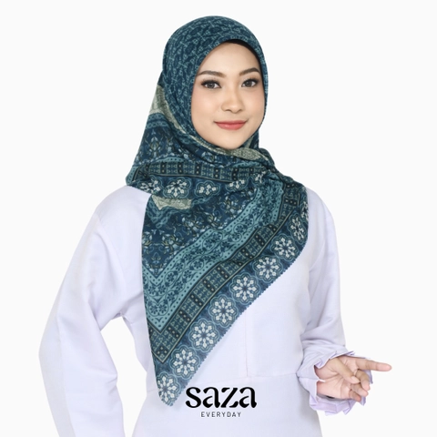 SAZA Everyday - Noura Series Green Ocean / Hijab Motif Voal Segiempat / Hijab Motif Segiempat