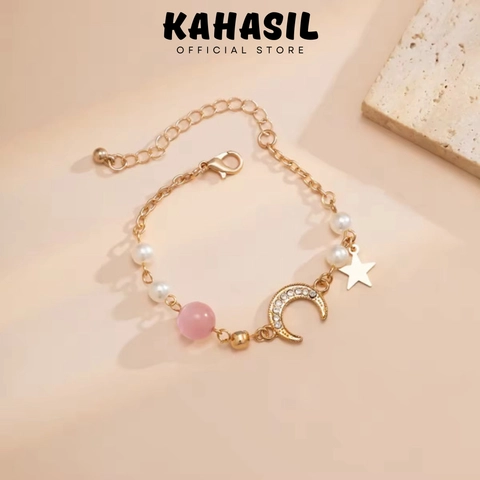 KAHASIL - Gelang Titanium Wanita Barcelet Anti Karat Luntur Adjustable Mutiara Bintang KH037