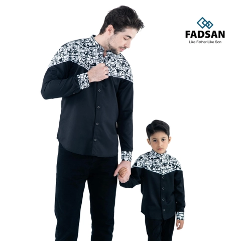 FADSAN - Kemeja Batik Lengan Panjang Ayah & Anak Warna Black - New Emran Series