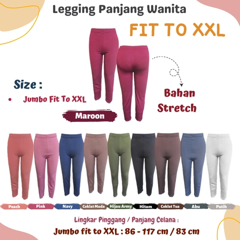 Pakaian Wanita Fit To XXL Jumbo Celana Legging Panjang Perempuan Cewek Bahan Strech