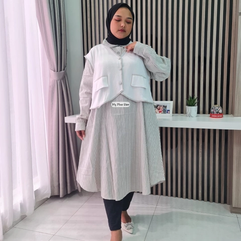 My Plus Size - Tunik Midi Stripe Jumbo Wanita 3850 Ld 125 cm / 135 & 145 cm / Tunik Midi Vest Jumbo