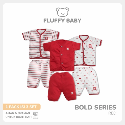 FLUFFY - FLUFFY Setelan Baju Pendek Pendek BOLD (Isi 3Psng) SBD3SB RED SML