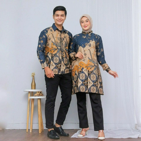 Kois Batik - Batik coupel wanita dan pria tunik kemeja mitif alisa navy