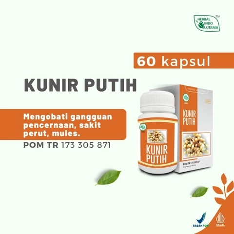 Herbal Indo Utama - Kapsul KUNIR PUTIH Obat Diare Sakit Perut Gangguan Pencernaan 60 Kapsul