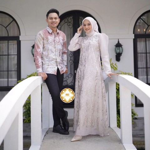 Rambe Batik Indonesia - Set Couple Gamis Broken White Premium Kemeja Lengan Panjang Kantor Kondangan Pesta