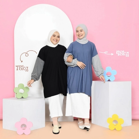 Mybamus - Dasha Stripe Tunik Oversize - Atasan Knit Jumbo Wanita - Tunic Bigsize