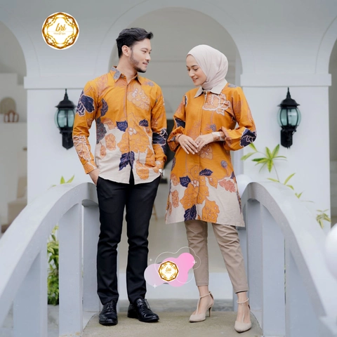 Rambe Batik Indonesia - Couple Tunik Mawar Exclusive Kuning Mustard