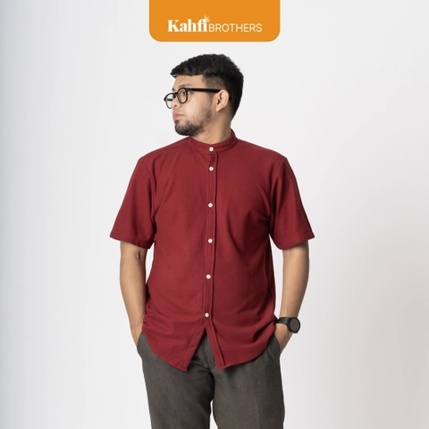 Kemeja Koko Pria Lengan Pendek - Kahfi Brothers Saka Soft Pique Maroon