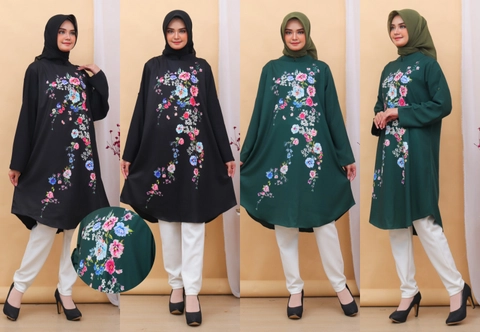 Syahrinda [TA] - Tunik Panjang Wanita Stub Collar Dress Zaravia kerah Shanghai Standar Bigsize