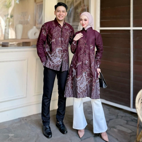 Kois Batik - Batik coupel tunik kemeja bisa dipisah terbaru motif arimbi burgundy