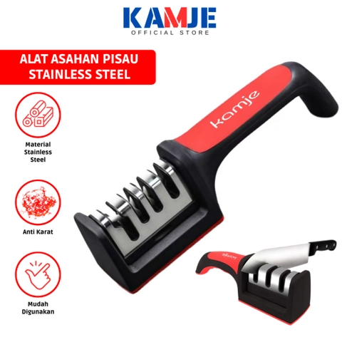 KAMJE Alat Asahan Pengasah Penajam Pisau Gunting 3 Mode Stainless Steel Serbaguna KMJ215
