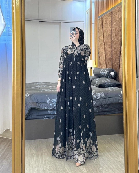 Khisna collection - Gamis bunga zahra set hijab segi4 model terbaru wanita kekinian cantik
