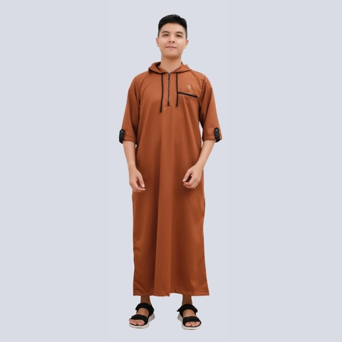 Kawan Muslim - Jubah Gamis Muslim Pria Hoodie Dewasa Size M Sampai Xxl Coklat Premium Bahan Adem
