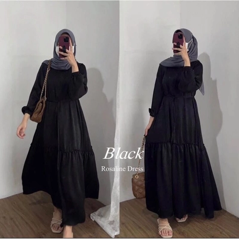 Muslim Clothing -Rosaline Maxy Gamis Muslim Wanita Cringkle Polos Basic All Size Fit To XL Besar Pre
