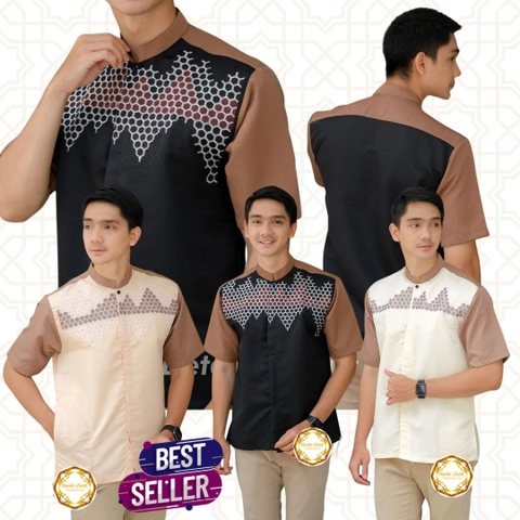 Batik Baju Koko TERLARIS Koko Bordir Hexagon Bordir Benang Premium Halus dan Tebal
