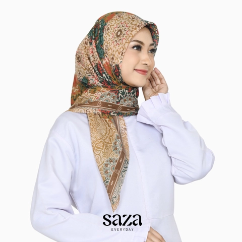 SAZA Everyday - Noura Series Brown Pattern / Hijab Motif Voal Segiempat / Hijab Motif Segiempat