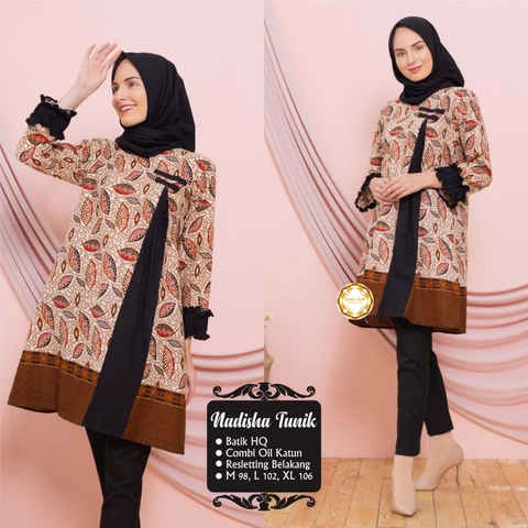 Rambe Batik Indonesia - Batik Tunik Nadisha Atasan Muslim Wanita Best Seller Original - Tiga Varian Warna