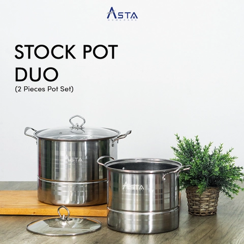 Asta Dandang Kukusan Stainless Stock Pot Steamer Tutup Kaca Tebal Set 2 pcs