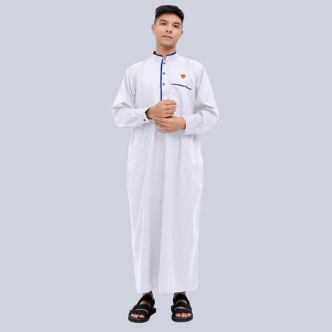 Kawan Muslim - Jubah Pria Dewasa Lengan Panjang Putih Bahan Katun Premium (KM3)