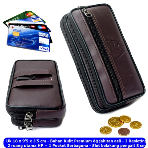 Lanc Fashion - Dompet Pinggang 3Ruang Resleting Hp Pria Emboss ws Golden Jumbo Size